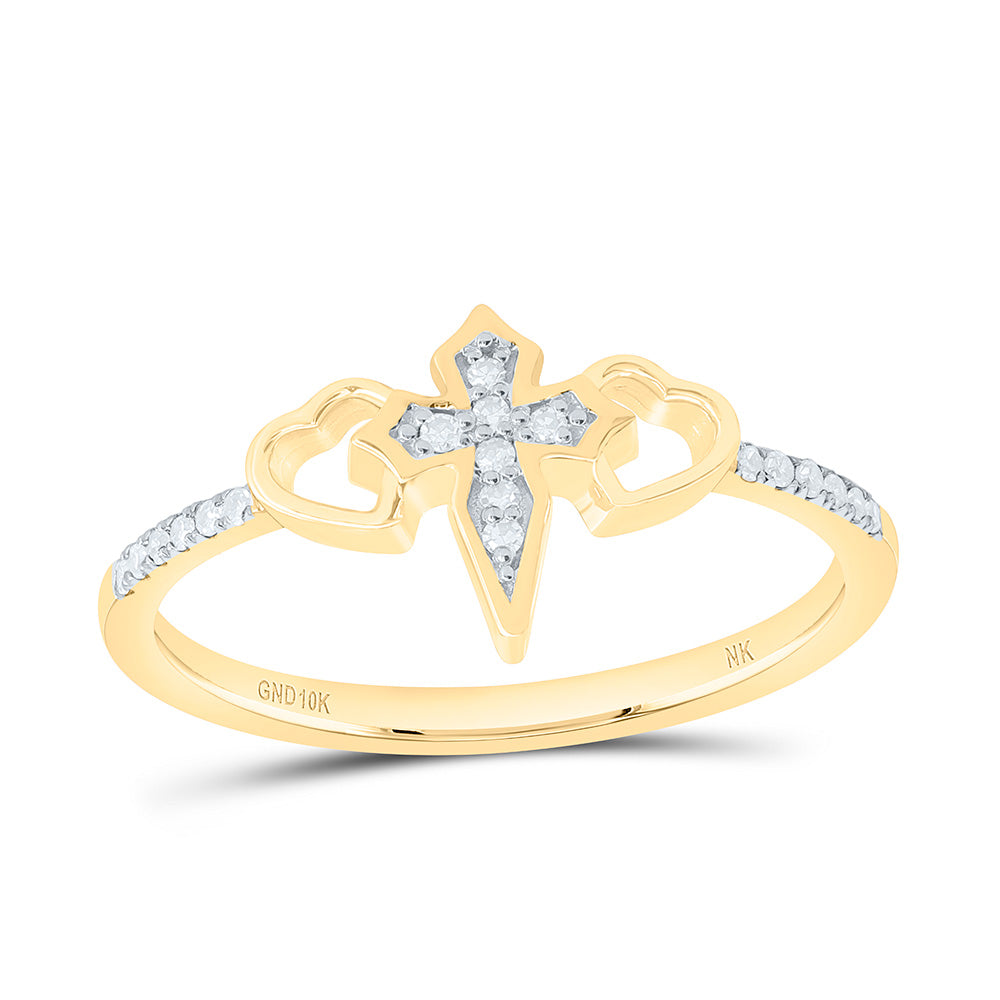 10k Gold 1/12 CTW-Natural Diamond Gift Heart Cross Ring