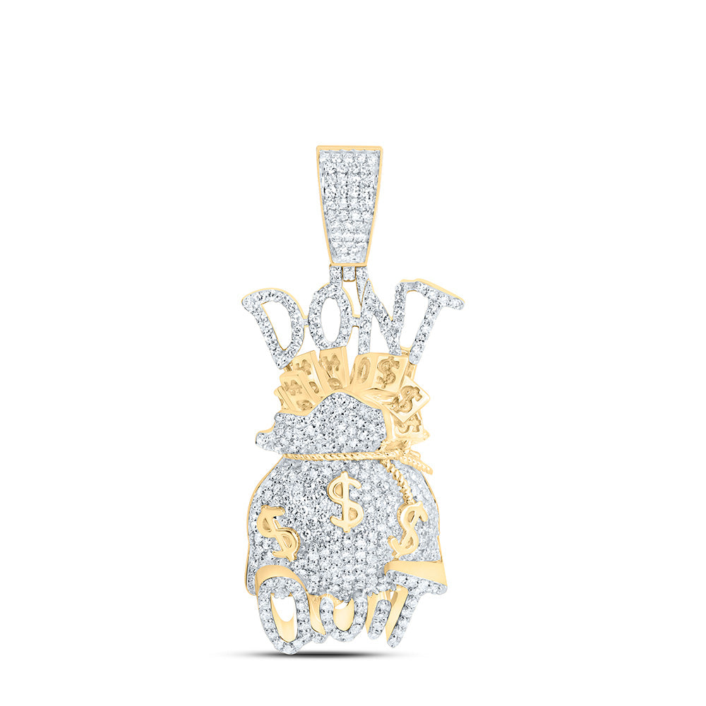 10k Gold 1 CTW-Natural Diamond Don'T Quit Dollar Money Bag Mens Charm