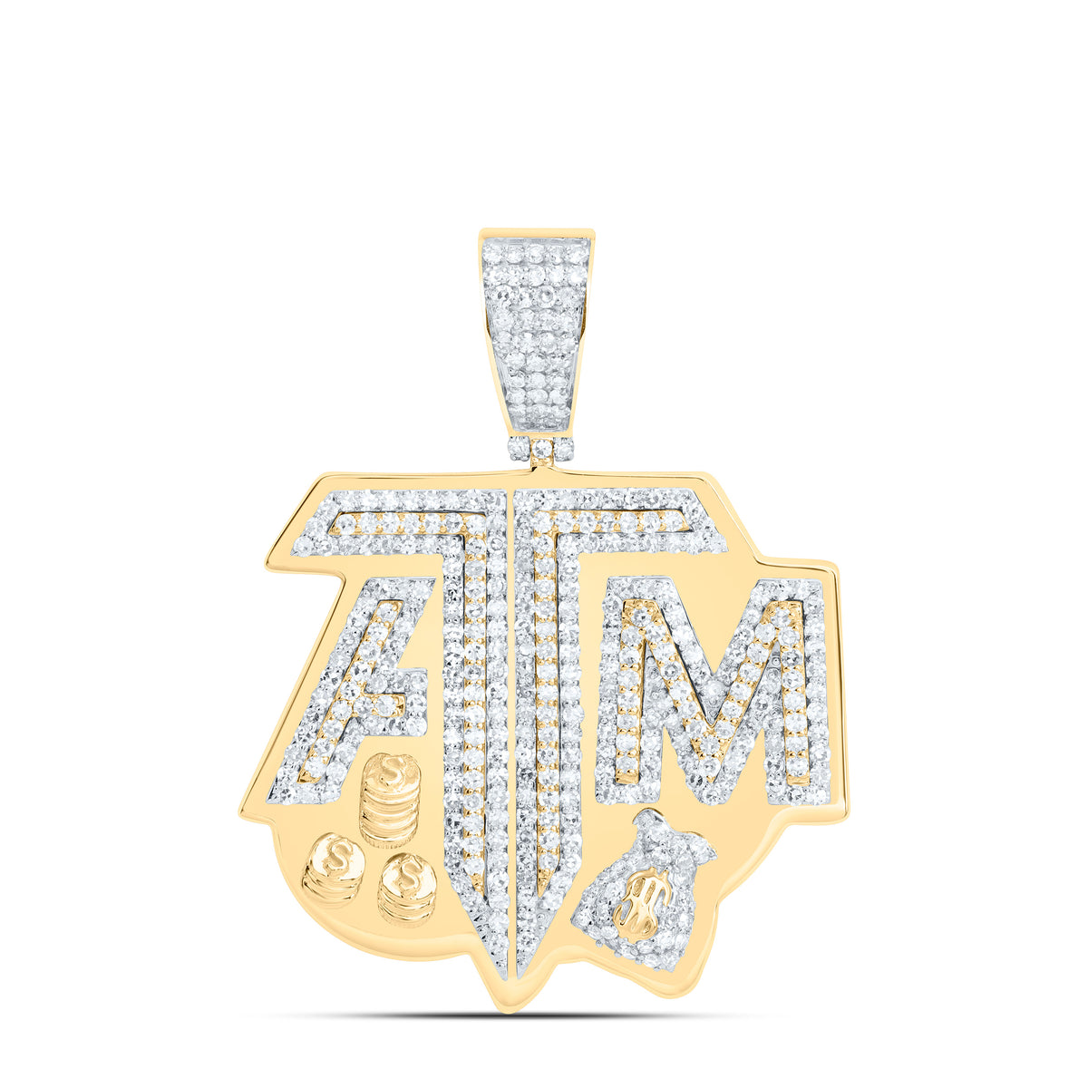 10k Gold 1 3/4 CTW-Natural Diamond Atm Money Mens Charm