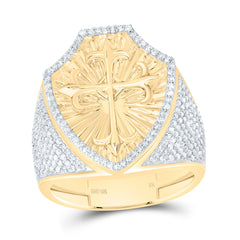 10k Gold 7/8 CTW-Natural Diamond Cross Mens Ring