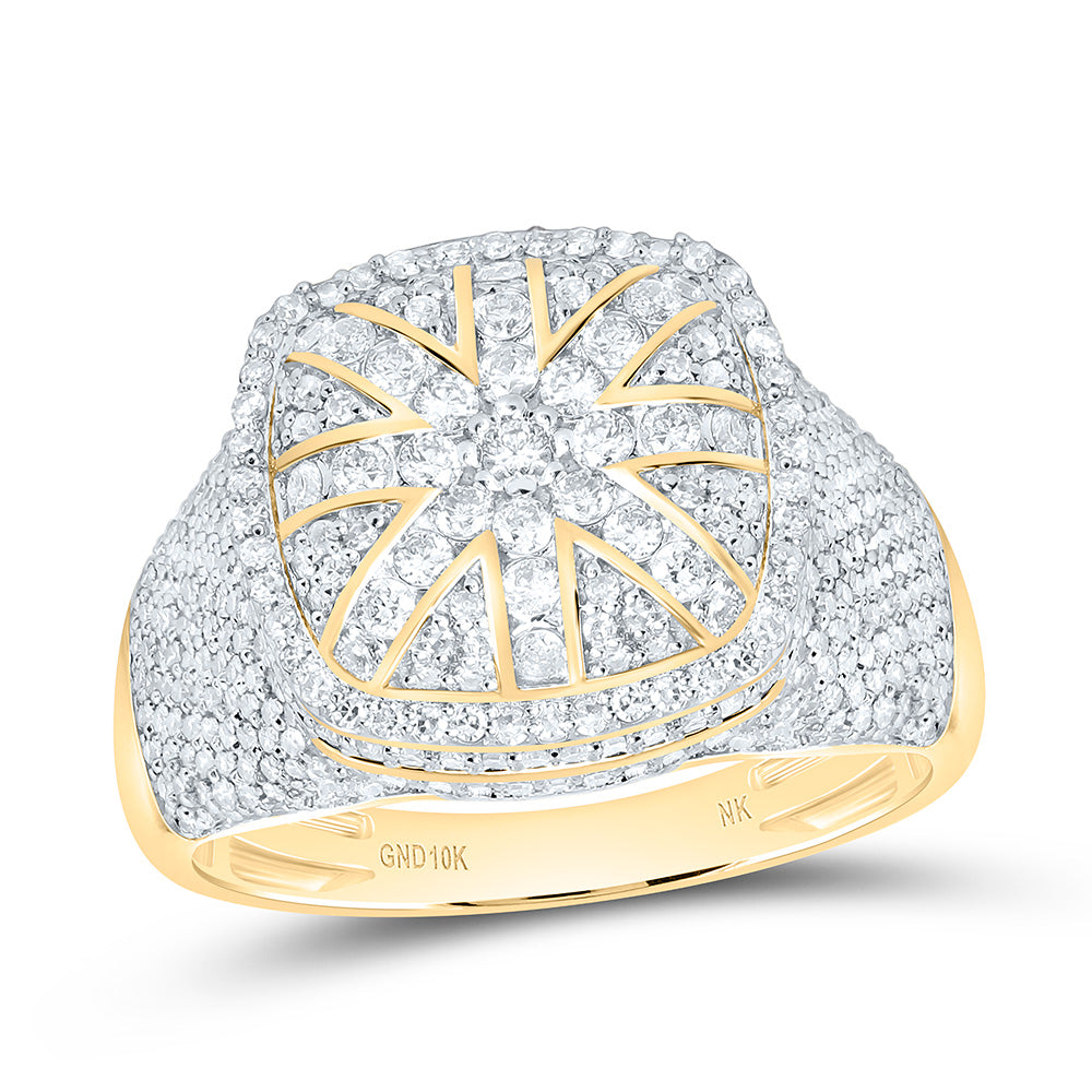 10k Gold 2 CTW-Natural Diamond Cushion Men'S Ring