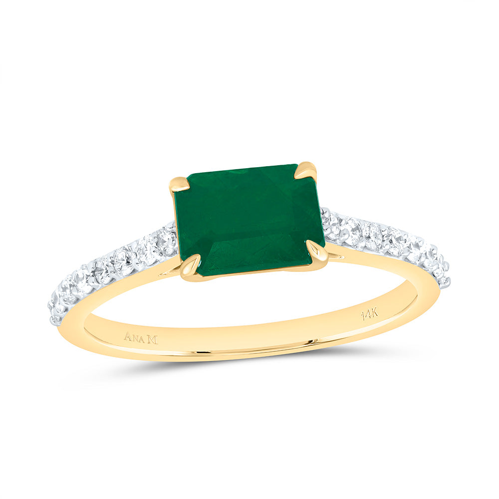 14k Gold 1/4 CTW-Natural Diamond 7X5MM Em-Em Natural Gemstone Emerald Ring