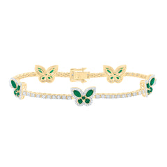 14k Gold 1 CTW-Natural Diamond 1 1/2 Ct-Mq-Em, 5/8 Ct-Rd-Em, Natural Gemstone Butterfly Bracelet (7 Inch )
