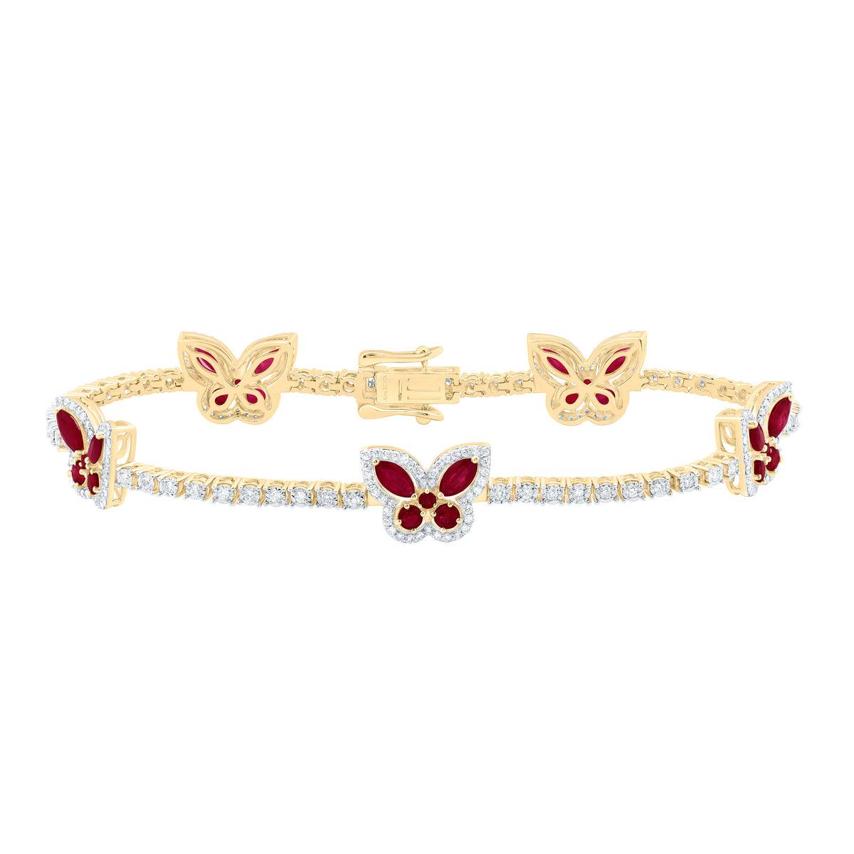 14k Gold 1 CTW-Natural Diamond 1 3/4 Ct-Mq-Ru, 7/8 Ct-Rd-Ru, Natural Gemstone Butterfly Bracelet (7 Inch )