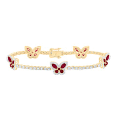 14k Gold 1 CTW-Natural Diamond 1 3/4 Ct-Mq-Ru, 7/8 Ct-Rd-Ru, Natural Gemstone Butterfly Bracelet (7 Inch )