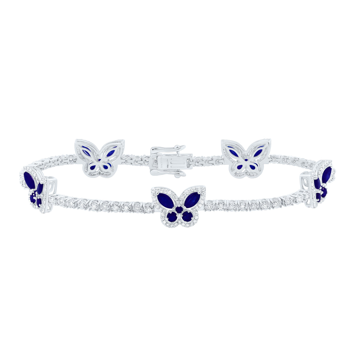 14k Gold 1 CTW-Natural Diamond 2 Ct-Mq-Bs, 7/8 Ct-Rd-Bs, Natural Gemstone Butterfly Bracelet (7 Inch )