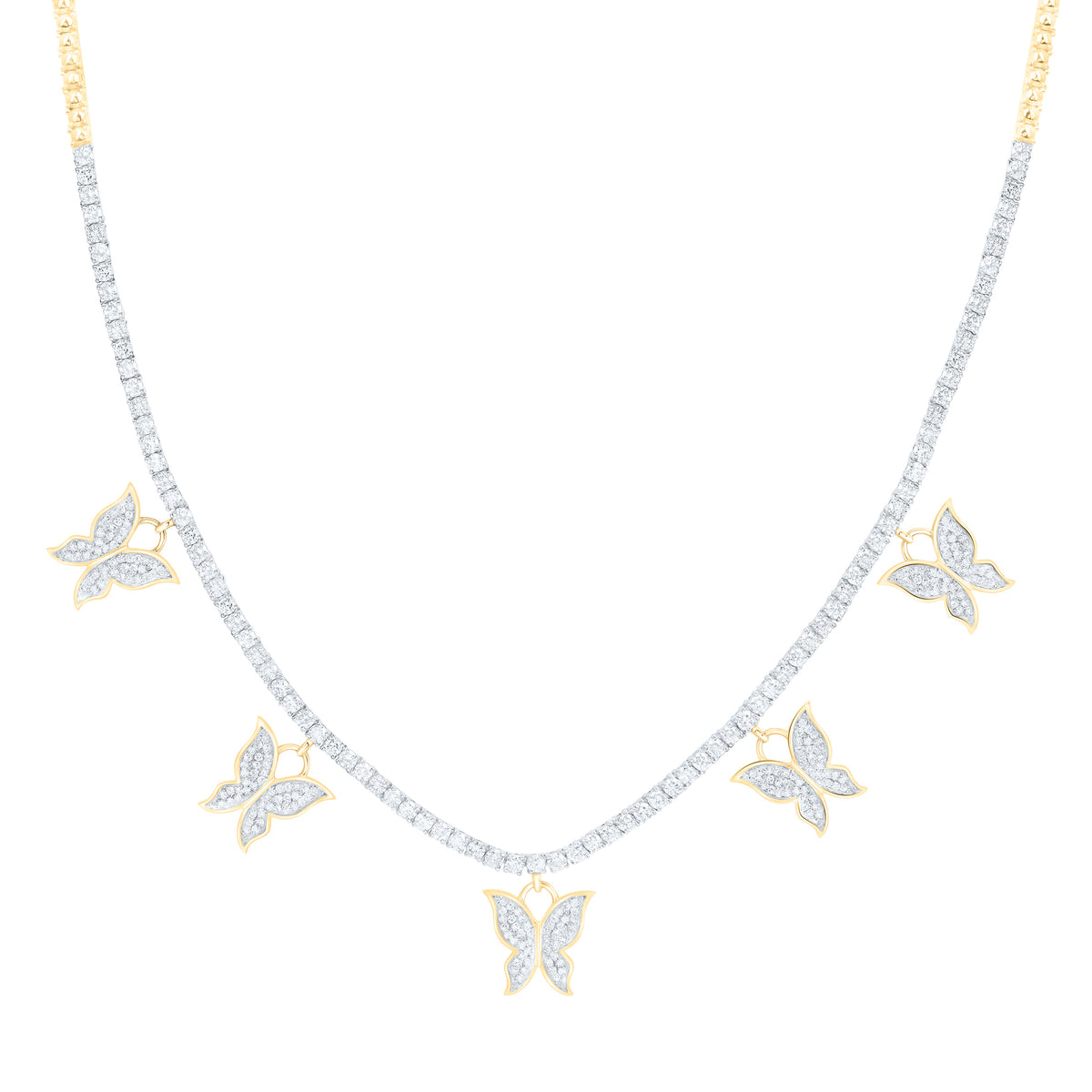 14k Gold 4 1/3 CTW-Natural Diamond Fashion Butterfly Necklace (17 Inch )