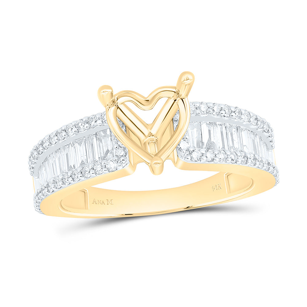 14k Gold 7/8 CTW-Natural Diamond 1 1/2 Ct-Cht Semi-Mount Heart Baguette Ring