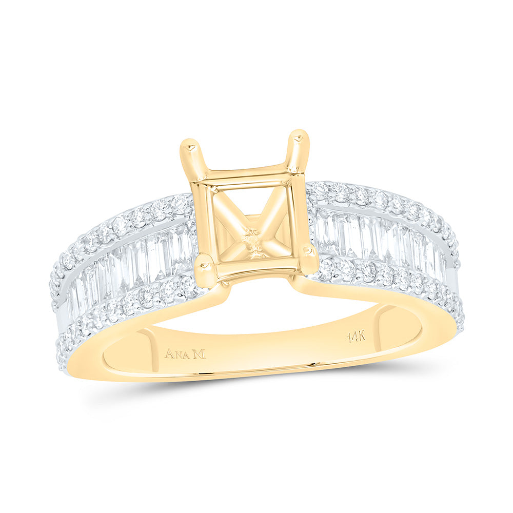 14k Gold 7/8 CTW-Natural Diamond 1 1/2 Ct-Cpr Semi-Mount Princess Baguette Ring