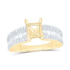 14k Gold 7/8 CTW-Natural Diamond 1 1/2 Ct-Cpr Semi-Mount Princess Baguette Ring