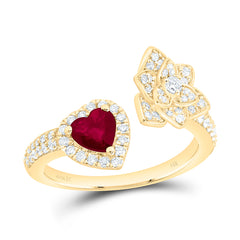 14k Gold 1/2 CTW-Natural Diamond 5MM-Ht-Ru Natural Gemstone Flower Heart Ring