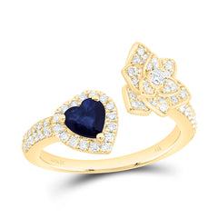14k Gold 1/2 CTW-Natural Diamond 5MM-Ht-Bs Natural Gemstone Flower Heart Ring