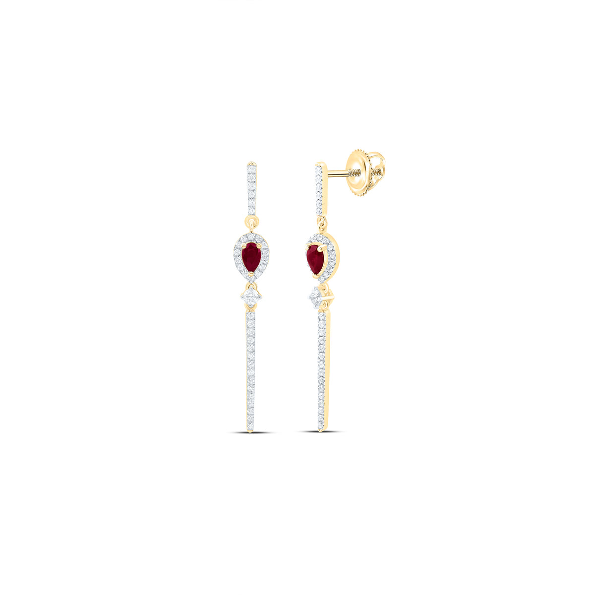 14k Gold 1/2 CTW-Natural Diamond 5X3MM-Ps-Ru Natural Gemstone Dangling Earring