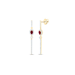 14k Gold 1/2 CTW-Natural Diamond 5X3MM-Ps-Ru Natural Gemstone Dangling Earring