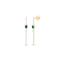 14k Gold 1/2 CTW-Natural Diamond 5X3MM-Ps-Em Natural Gemstone Dangling Earring
