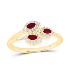 14k Gold 1/6 CTW-Natural Diamond 1/5 Ct-Mq-Ru Natural Gemstone Marquise Ring