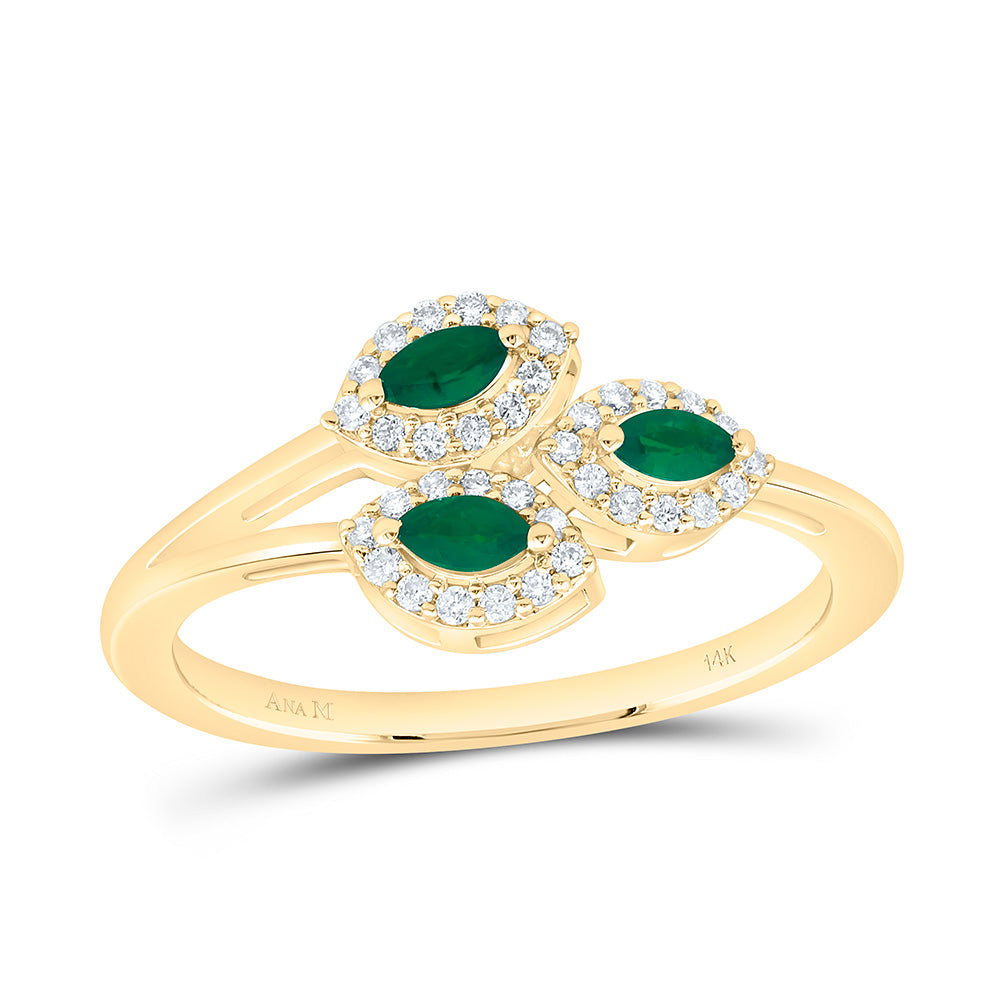 14k Gold 1/6 CTW-Natural Diamond 1/5 Ct-Mq-Em Natural Gemstone Marquise Ring