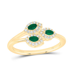 14k Gold 1/6 CTW-Natural Diamond 1/5 Ct-Mq-Em Natural Gemstone Marquise Ring