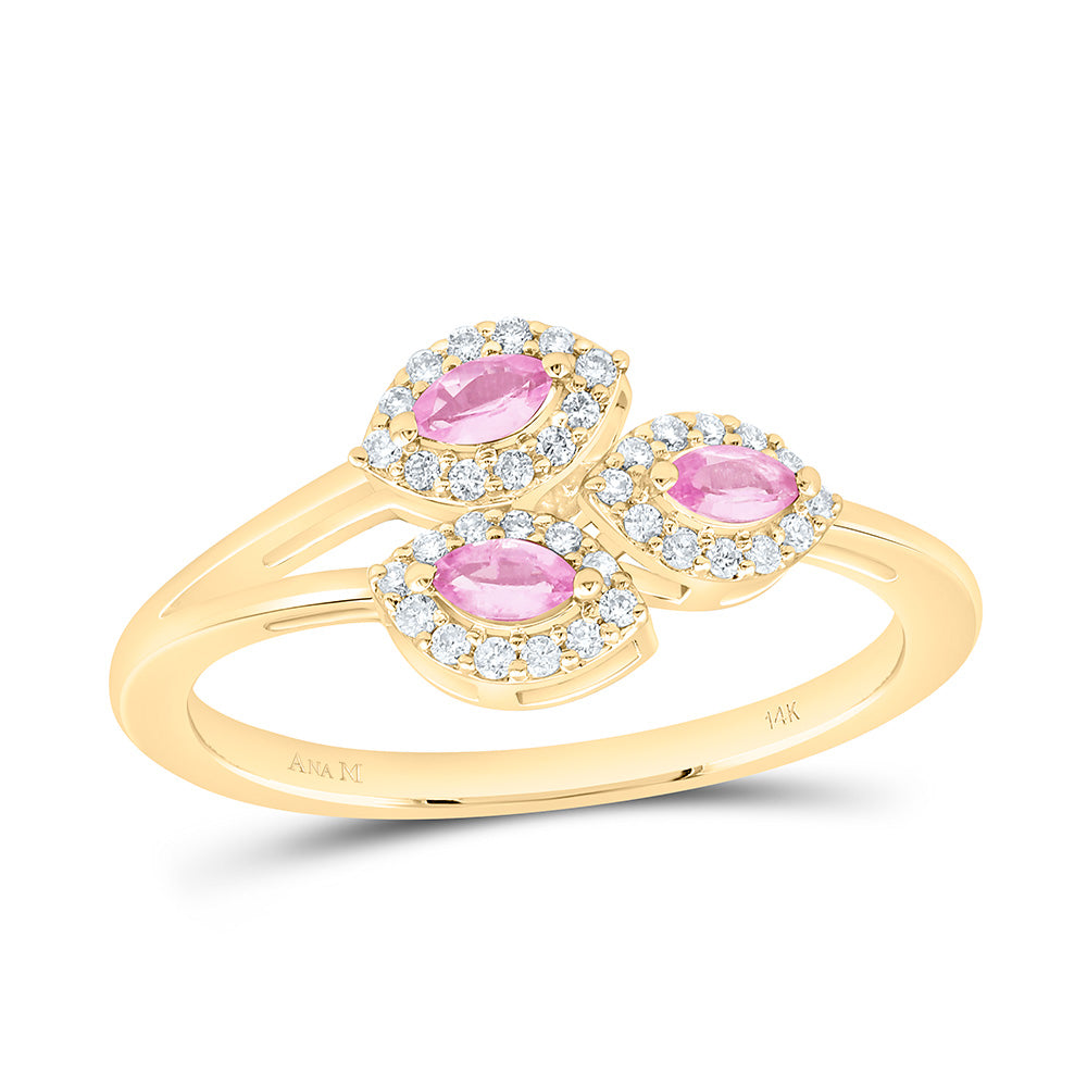14k Gold 1/6 CTW-Natural Diamond 1/5 Ct-Mq-Pi Sapp Natural Gemstone Marquise Ring