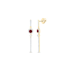 14k Gold 1/2 CTW-Natural Diamond 4MM Rd-Ru Natural Gemstone Round Dangling Earring