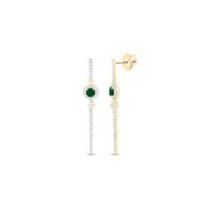 14k Gold 1/2 CTW-Natural Diamond 4MM Rd-Em Natural Gemstone Round Dangling Earring