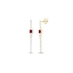 14k Gold 1/2 CTW-Natural Diamond 4X3MM-Em-Ru Natural Gemstone Emerald Dangling Earring