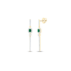14k Gold 1/2 CTW-Natural Diamond 4X3MM-Em-Em Natural Gemstone Emerald Dangling Earring