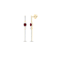 14k Gold 1/2 CTW-Natural Diamond 5X4MM-Ov-Ru Natural Gemstone Oval Dangling Earring
