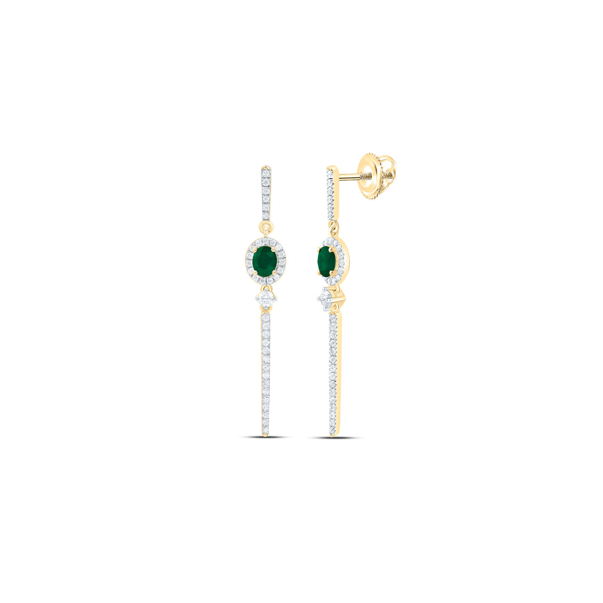 14k Gold 1/2 CTW-Natural Diamond 5X4MM-Ov-Em Natural Gemstone Oval Dangling Earring