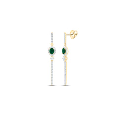 14k Gold 1/2 CTW-Natural Diamond 5X4MM-Ov-Em Natural Gemstone Oval Dangling Earring