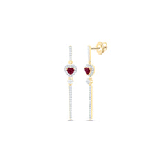 14k Gold 1/2 CTW-Natural Diamond 4MM-Ht-Ru Natural Gemstone Heart Dangling Earring