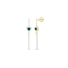 14k Gold 1/2 CTW-Natural Diamond 4MM-Ht-Em Natural Gemstone Heart Dangling Earring