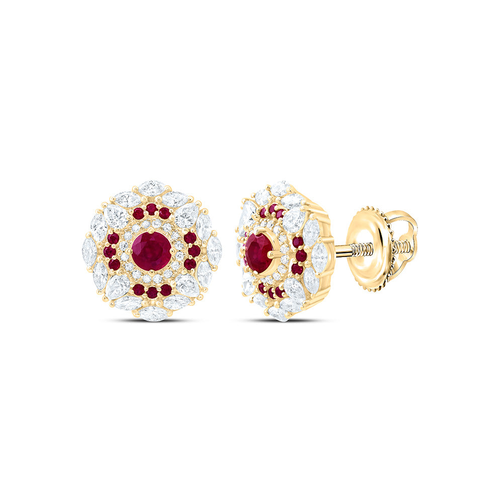 18k Gold 1 CTW-Natural Diamond Elite 5/8 Ct-Rd-Ru Natural Gemstone Flower Earring