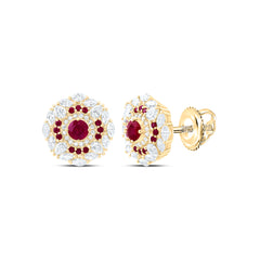 18k Gold 1 CTW-Natural Diamond Elite 5/8 Ct-Rd-Ru Natural Gemstone Flower Earring