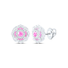 18k Gold 1 CTW-Natural Diamond Elite 7/8 Ct-Rd-Pi Sapp Natural Gemstone Flower Earring