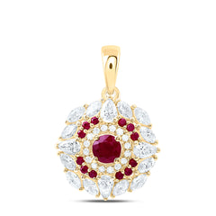 18k Gold 1 CTW-Natural Diamond Elite 1/2 Ct-Rd-Ru Natural Gemstone Flower Pendant