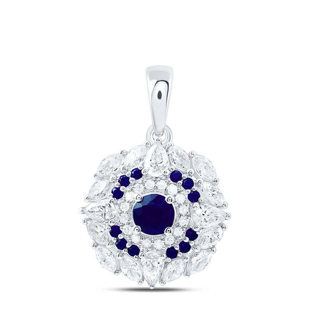18k Gold 1 CTW-Natural Diamond Elite 5/8 Ct-Rd-Bs Natural Gemstone Flower Pendant