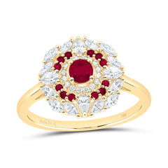 18k Gold 5/8 CTW-Natural Diamond Elite 3/8 Ct-Rd-Ru Natural Gemstone Flower Ring