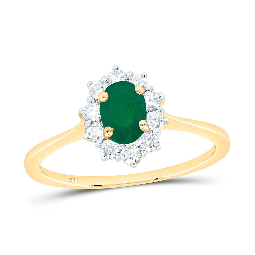 14k Gold 1/4 CTW-Natural Diamond 6X4MM Ov-Em Natural Gemstone Ring