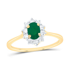 14k Gold 1/4 CTW-Natural Diamond 6X4MM Ov-Em Natural Gemstone Ring