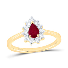 14k Gold 1/4 CTW-Natural Diamond 6X4MM Ps-Ru Natural Gemstone Pear Ring