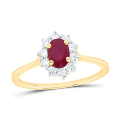 14k Gold 1/4 CTW-Natural Diamond 6X4MM Ov-Ru Natural Gemstone Ring