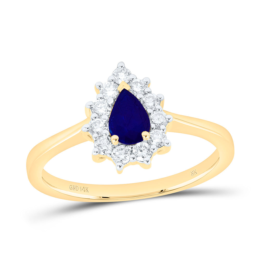 14k Gold 1/4 CTW-Natural Diamond 6X4MM Ps-Bs Natural Gemstone Pear Ring