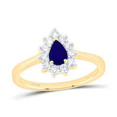 14k Gold 1/4 CTW-Natural Diamond 6X4MM Ps-Bs Natural Gemstone Pear Ring