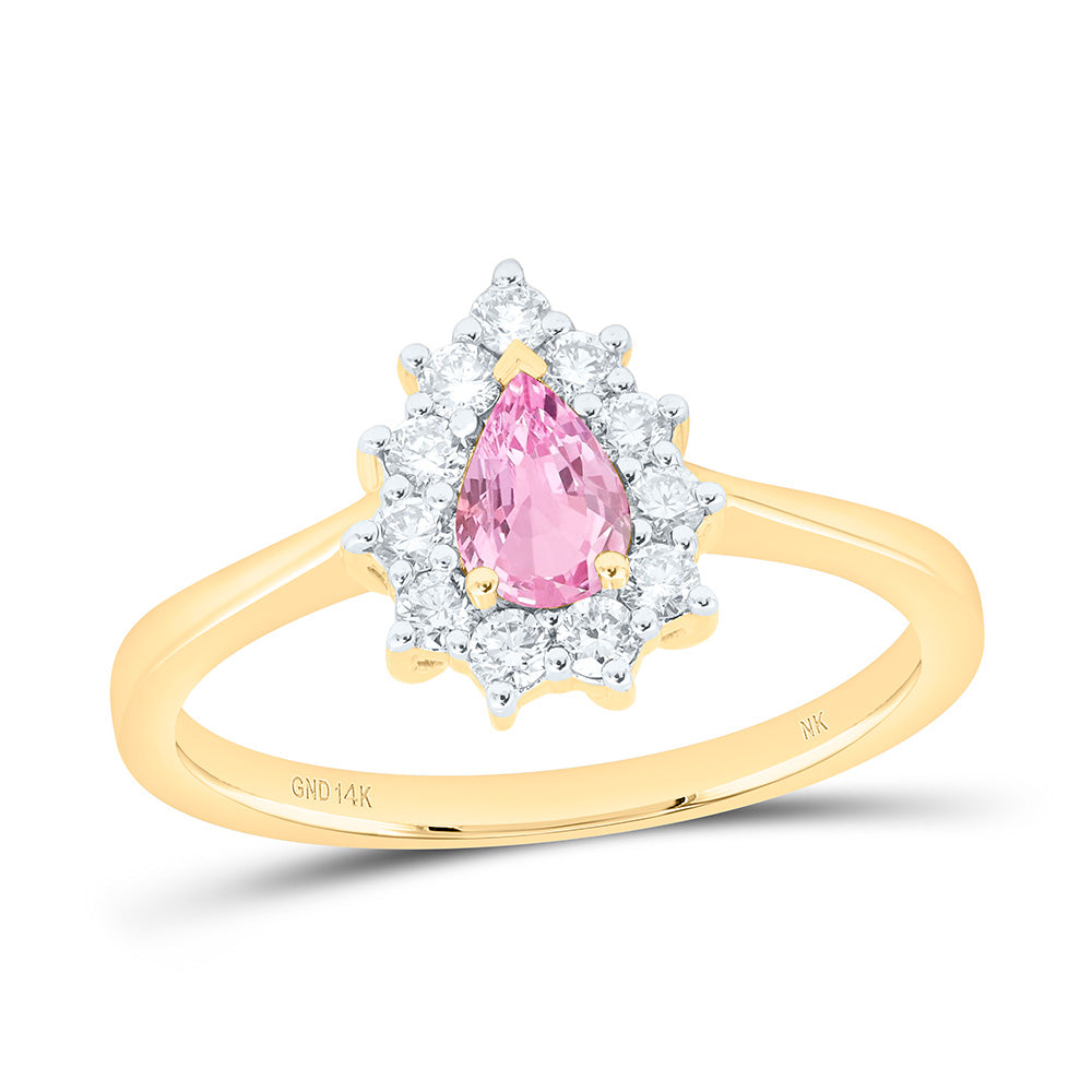 14k Gold 1/4 CTW-Natural Diamond 6X4MM Ps-Pi Sapp Natural Gemstone Pear Ring