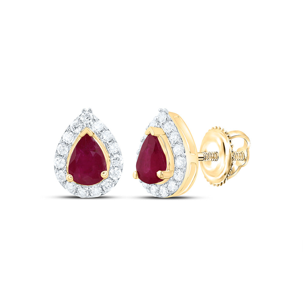 14k Gold 1/10 CTW-Natural Diamond 4X3MM Ps-Ru Natural Gemstone Pear Earring