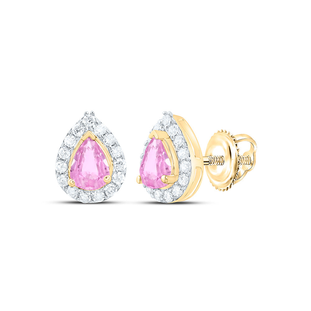 14k Gold 1/10 CTW-Natural Diamond 4X3MM Ps-Pi Sapp Natural Gemstone Pear Earring