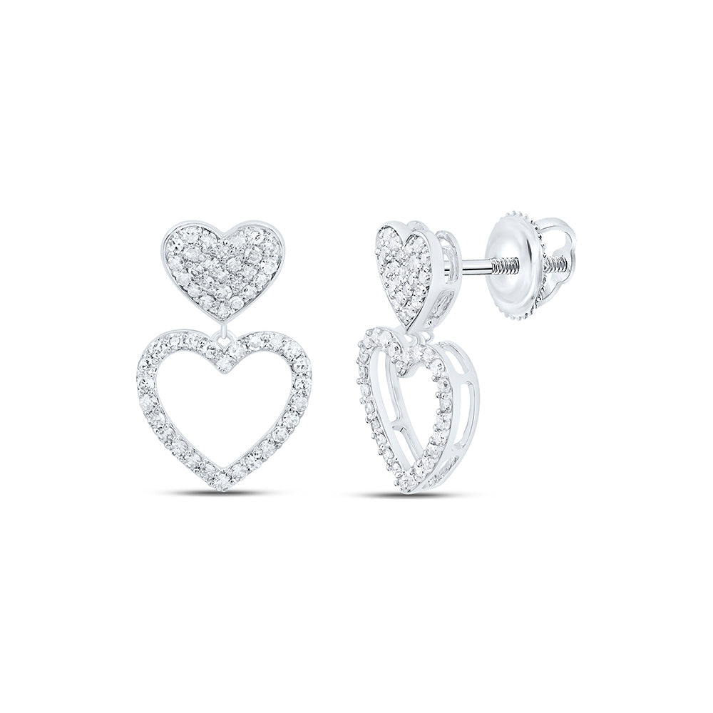 10k Gold 3/8 CTW-Natural Diamond Dangling Heart Earring