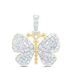 10k Gold 3/4 CTW-Natural Diamond Fashion Butterfly Pendant