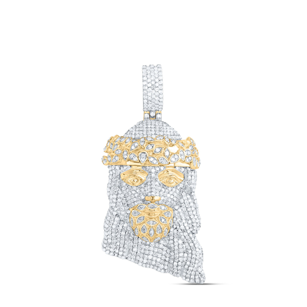 10k Gold 2 1/4 CTW-Natural Diamond Jesus Face Mens Charm